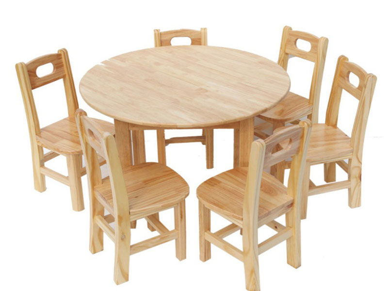 0602幼儿园儿童实木橡木圆形6人课桌椅