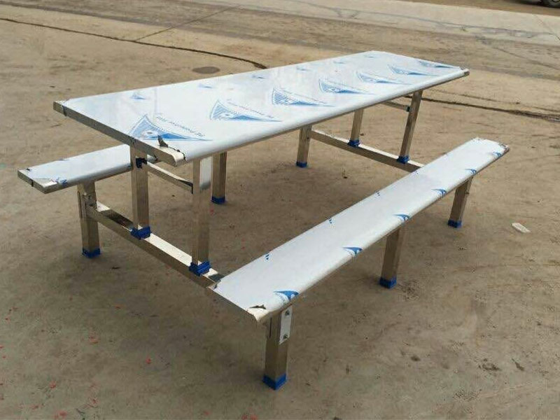 八人条桌带条凳不锈钢餐桌