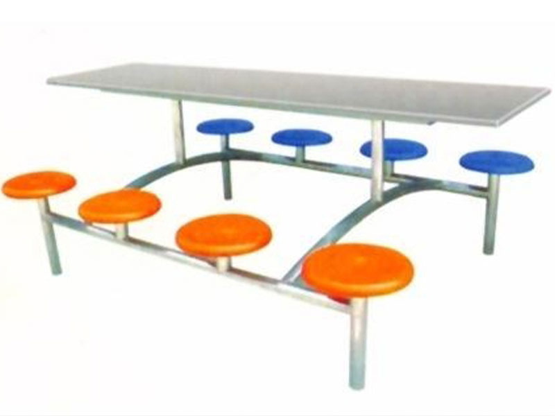 八人条桌配圆凳不锈钢餐桌.