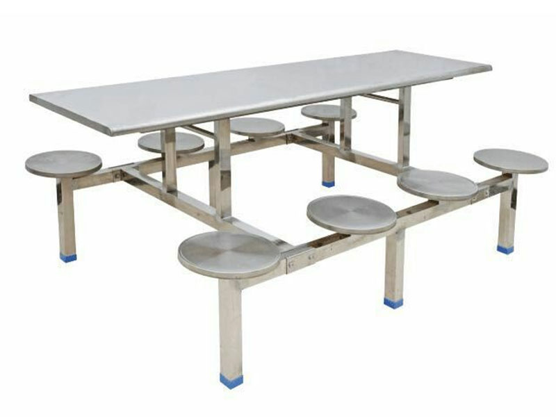 八人条桌配圆凳不锈钢餐桌